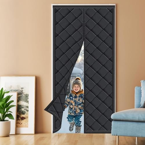 Magnetic Thermal Insulated Door Curtain 60x180cm, Windproof Waterproof Thermal Door Curtain Door Cover Window Cover for Bedroom Kitchen Air Conditioner Heater Room, Keep Warm in Winter, Auto-Closing