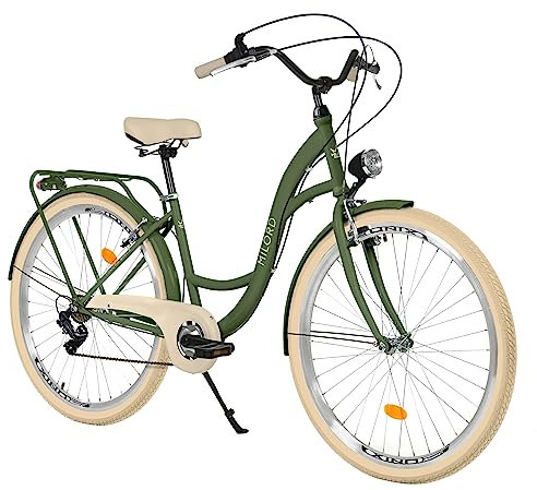 MILORD Damenfahrrad Citybike Komfort Retro Bike Hollandrad Vintage Fahrrad, 26, 28 Zoll, 7-Gang (Khaki, 28 Zoll)