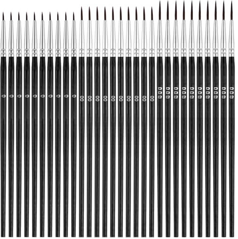 Wanmu Feine Detail Pinsel Set, 30 Stück Miniatur Modellbau Pinsel mit 3 Größe #0#00#000, Malpinsel für Künstler, Aquarellpinsel für Acryl Aquarell Nagelkunst Öl Modelle Feine Detailmalerei