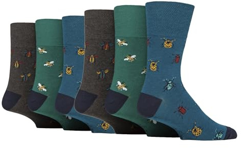 Gentle Grip 6 Pairs Soft Top Diabetic Socks For Men Non Elastic Non Binding Patterned Socks