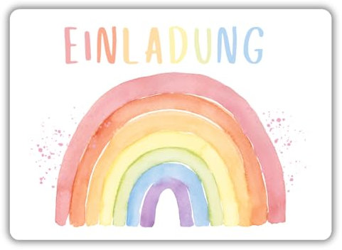 celebr8te 12x Einladungskarten mit Regenbogen Hochglanz Motiv - Für den Kindergeburtstag von Mädchen - Bunte Geburtstagseinladungen inkl. Messenger Bild & Urlaubsgutschein