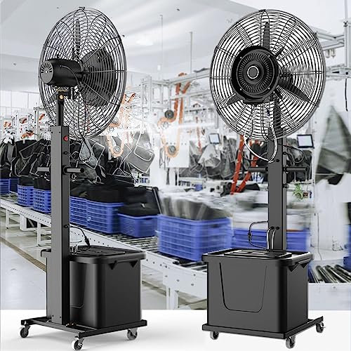 Ventilador nebulizador oscilante, ventilador de pedestal con nebulizador, oscilante de 90°, 3 velocidades, tanque de 11 galones, ventilador industrial para exteriores de restaurantes, patios