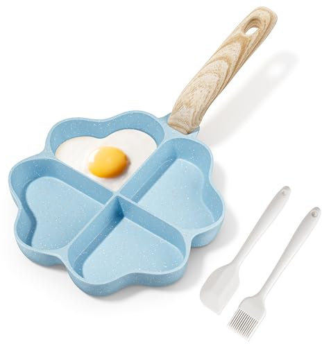RIOVARM Antiadherente Sartenes para tortilla Inducción Sartén para huevos 4 agujeros En forma de corazón Sartén tortilla Granito Sartenes pequeñas sin PFOA Saludable Tortita Sarten para el desayuno