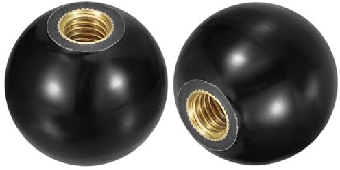sourcing map 2Pcs Threaded Ball Knobs, M8 Female Thread Thermoset Ball Knob 25mm Dia Round Operation Handles with Copper Insert for Machine Lever Handle, Black