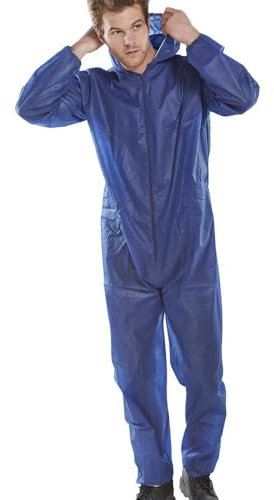 IndustraCare Poly Prop Navy Blue Economy Lightweight Disposable Overall Boilersuit - Zip up, elasticated hood, ankles and wrists (XL)