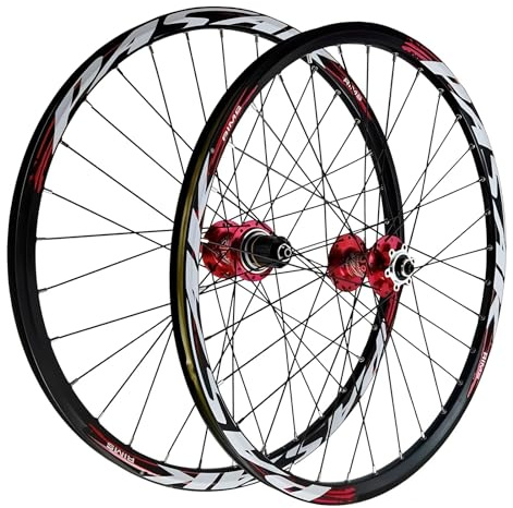 LYYCX AuroraXQ 26 27.5 29 MTB Laufradsatz, Mountainbike Räder Doppelwand Legierung Scheibenbremse 32H Fahrradrad HG Hub passt 7-12S & 1,25-2,25 Reifen(Rot,26)