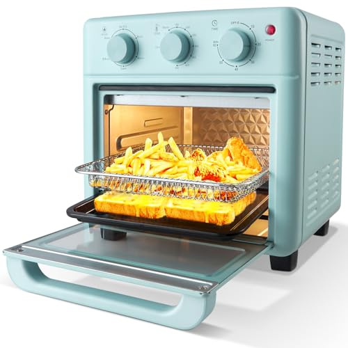 Novaspark Air Freyer Toaster Combo, Retro Convection Oven Countertop, 15L Small Toaster Oven, 4 Slice or 8 Pizza, Bake, Toast, Roast, Air Fry, Fast Heating