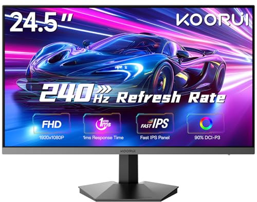 KOORUI - 24.5 Gaming Monitor, 240Hz, IPS FHD 1ms, HDR400 | 1920x1080p Computer Monitor, 90% DCI-P3, 128% sRGB, HDMI2.0 DP, VESA Tilt Adjustable for Xbox PS5 Switch