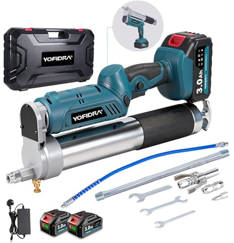 Yofidra Electric Grease Gun - 2 in 1 Design, 12000PSI, 5.3 oz/min Flow | Cordless Grease Gun with 2×3.0Ah Batteries & Charger, 90° Swivel Coupler, Efficient for Truck, Construction, Farm