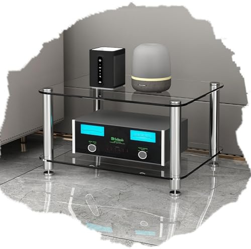 AV-Medienständer, Audio-Rack-Turm aus gehärtetem Glas, 1-, 2-, 3- und 4-stöckig, CD-DVD-Player-Ständer, HiFi-Rack, Lagerschrank für Unterhaltungs-Stereokomponenten (transparent, 2-stöckig (6