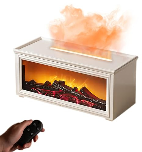 aromakamin klein,Kamin Diffuser,3D Flame Aroma Diffuser with led Fireplace,Kamin luftbefeuchter mit Flammeneffekt,7 Farben LED Flammen Luftbefeuchter mit Fernbedienung für Schlafzimmer-B