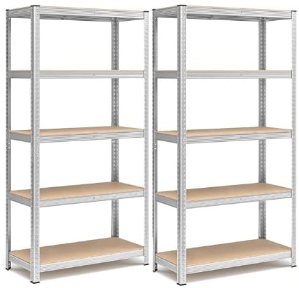 Set 2 Scaffali in Metallo 40x90x180 cm – Scaffalatura a 5 Ripiani Regolabili Senza Viti, Portata 875 kg Totale (175 kg per Ripiano) – Scaffale Salvaspazio Garage Cantina Officina con Ripiani in MDF
