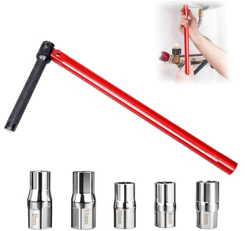 Tap Spanner, 8-13mm Adjustable Tap-Nut Spanner, Faucet Bathroom Back Nut Kit Changeable Wrench Socket Spanner Set with 5 Sockets Nut for Bathroom Bath Basin Kitchen Sink Faucet 8/9/10/11/12mm(Red)
