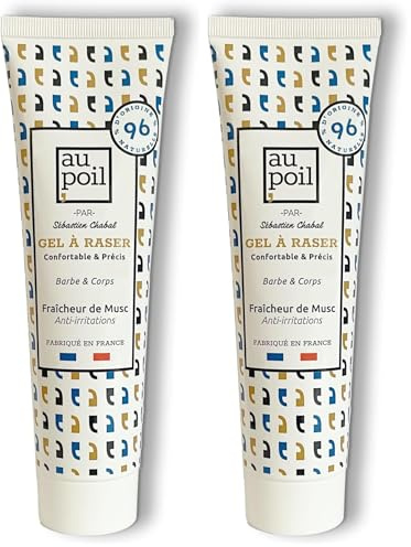 AU POIL le Gel à Raser Confortable et Précis Barbe et Corps Fraîcheur de Musc par Sébastien Chabal (Lot de 2)