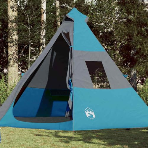 Tipi-Campingzelt 7 Personen Blau, Wasserdichtes Outdoor Zelt mit PU-Beschichtung, 350x350x280 cm für Familien Camping, Wandern