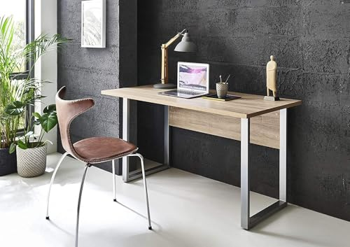 BMG Möbel Schreibtisch klein für Homeoffice 138 x 67 cm Office Edition Mini mit Metallgestell Made in Germany (Sonoma Eiche)