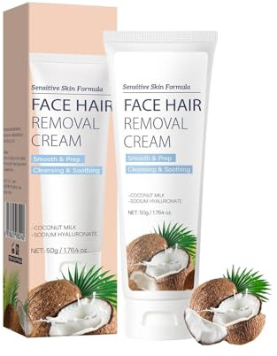 Coconut Oil Facial Hair Removal Cream, Gesichtshaarentfernungscreme Für Frauen, Haarentfernung Gesicht Creme, Sanfte Formel, Reinigend Und Beruhigend, Für Empfindliche Haut (1)