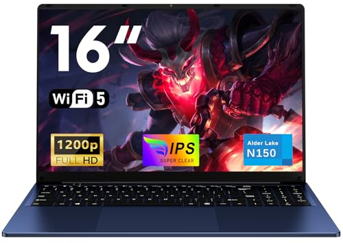 NAIKLULU 16 Pulgadas 2026 Pc Ordenador Portatil RAM 16GB SSD 1TB, Processor N150 (1,2 a 3,6GHz) Laptop Computadora Portatil, 6000Mah/Teclado Completo Retroiluminado/1920x1200P