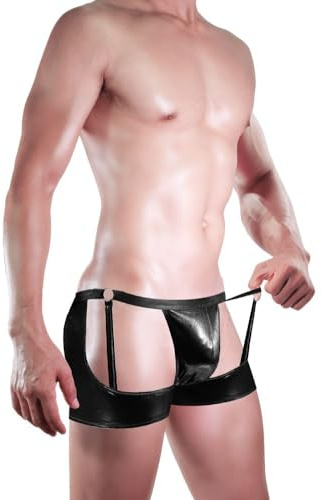 RYTEJFES String Homme Sexy Érotique Cuir Maillot Amusant Tanga Quotidien Loisirs Strings Caleçon Réglable Slip Exotique Humouristique Boxer Extensible Jockstrap Cosplay
