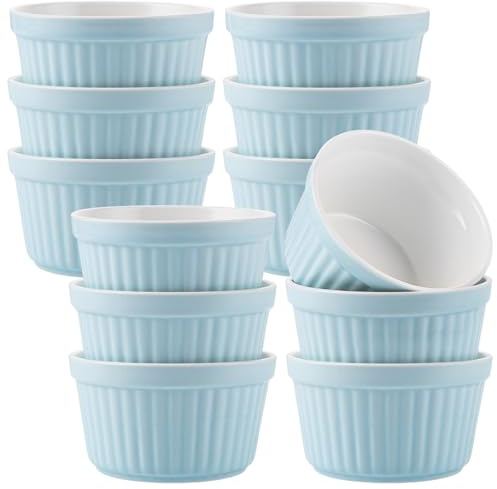 LDXDRU 12er Set Souffle Förmchen Backofenfest, 200 ml Creme Brulee Schälchen Set Keramik zum Backen und Anrichten, Mini Porzellan Auflaufförmchen, Dessertschalen für Desserts, Muffins, Pasteten