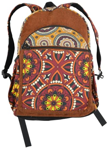 Rucksack aus Stoff, Boho-Mandala-Druck, mehrfarbig, mit Reißverschlusstasche, ethnischer Stil, rostfarben, Mini, Ethnisch