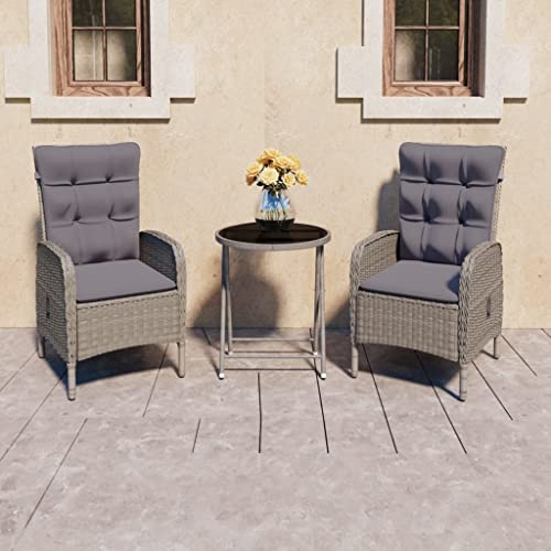 RCODSSK Table pliante avec chaises grises - Ensemble de bistrot gris avec plateau en verre en polyrotin comme table et 2 chaises