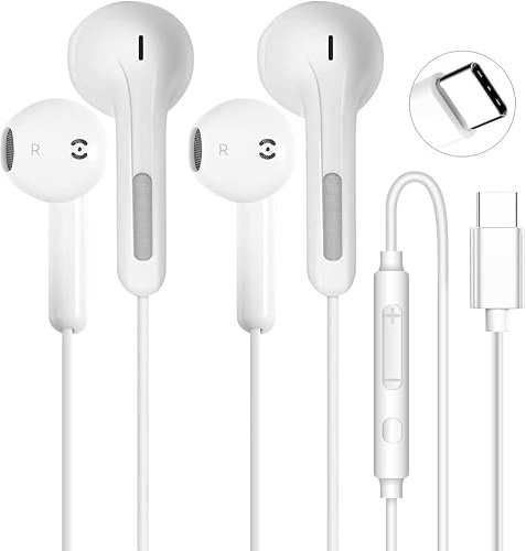 2 Pack USB C Kopfhörer für iPhone 17/17 Air/16e/15 Pro Max/Plus Pad Pro In-Ear Ohrhörer mit Kabel Type C, Mikrofon, Lautstärkeregler für Galaxy S23 S22 S21 S20 A53 Google Pixel 8 7 6A 5 4 One Plus