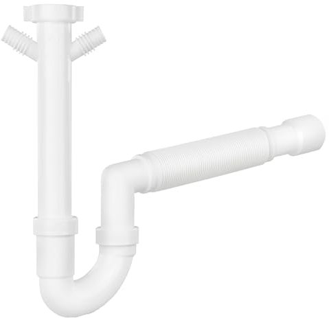 Schläfer 439305 | Sifone Universale con tubo flessibile Raccordo 11/2, Doppio Attacco per Lavastoviglie o Lavatrice, Connessione Usciata a Parete Diam. 40/50mm, Scarico Autopulente. Bianco