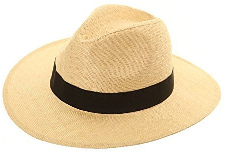 UNISEX STRAW CRUSHABLE FOLDABLE PACKABLE SUMMER FEDORA,PANAMA TRILBY SUN HAT With Belt Band and Wider Brim, beige, 58