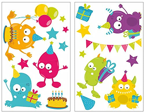 Samunshi® 18x Wandtattoo Monster Geburtstag Set Wandbilder Kinderzimmer Deko Junge Wandtattoo Kinderzimmer Mädchen Wandsticker 2x 16x26cm