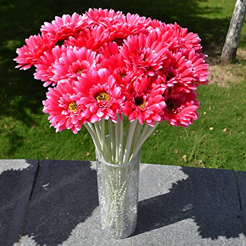 Künstliche Blumen, Venkaite 10 pcs PU Künstlicher Gerbera Gänseblümchen Blumenstrauß Braut Hochzeit Bouquet für Hochzeitsfeier Zuhause Büro Dekoration, Rosen Rot