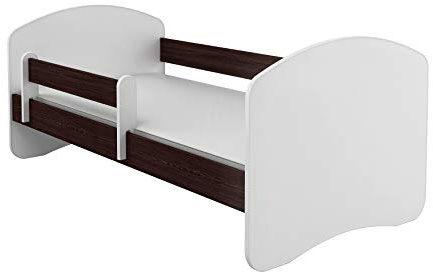 ACMA Kinderbett 180x80 cm Holz Wenge mit Matratze und Lattenrost - Juniorbett mit Rausfallschutz, Belastbar bis 120 kg, Variante ohne Schublade