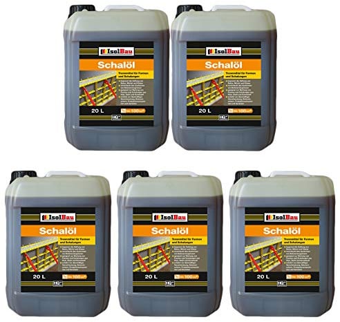 Isolbau Schalöl Professional - 5x 20 Liter Trennmittel für Formen & Schalungen - Beton-Trennmittel, begrenzt die Haftung von Beton, Mörtel & Kleber
