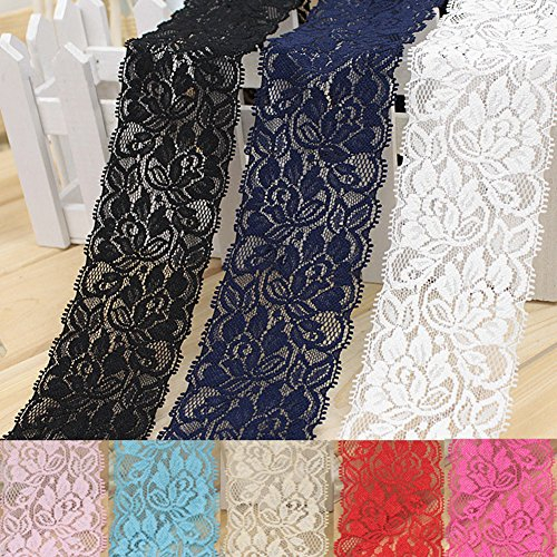 PUAK523 Elastische Spitzenborte, Vintage-Stil, Blumen-Spitzenband, Besatz, DIY-Handwerk, weich, schön, Spitzen-Nähband für Brautkleid, Hochzeitskleid, Rock, Kleidung, Dekoration (schwarz)