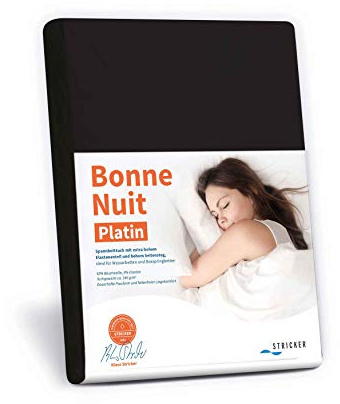 STRICKER Bonne Nuit Platin Spannbetttuch Baumwolle Stretch 240 g/m²- Steghöhe bis 40 cm Bettlaken für Boxspringbetten Wasserbetten - Größe 180x200-200x240 cm schwarz