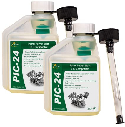 Hydra PIC-24 Petrol Injector Cleaner and Carb Cleaner Additive, 2x250ml Treats 500 litres, With Petrol Cleaner you get more Petrol Power with Octane Booster Removes Deposits Improves Combustion