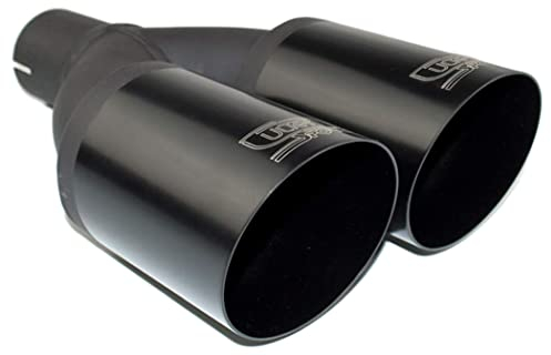 Ulter Sport Endrohr - Doppel Rund Ø80mm Schräg - Länge 280mm - Montage ->55mm - Schwarz Edelstahl