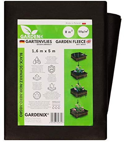 GARDENIX® 8 m² Tela para Control de maleza 50g/m² de jardín vellón de protección contra malezas Alta estabilización UV Permeable al Agua (1,6m x 5m)