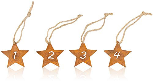 B2S BACK2SEASON Adventszahlen 1234 Rost Stern Kerzenstecker Edelrost 4 Stück Kerzendekoration Advent 4er Set