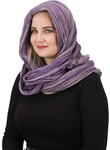 Kunst und Magie Damen Kapuzenschal Loop Schal Tube Dreadtube Multifunktionstuch Schlauchschal Hijab in vielen Farben, Farbe:Lila