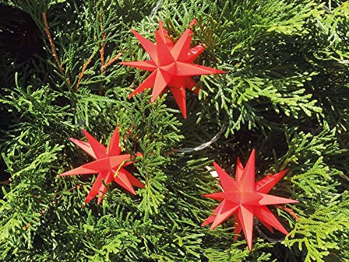 Dekowelt - Cadena de luces LED 3D, 9 estrellas pequeñas, diámetro de 8 cm, para árbol de Navidad, exterior, para interior y exterior, cable de 8 m con temporizador, resistente a la intemperie (rojo)
