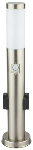 Edelstahl Steh Lampe Außen Steckdosen Bewegungsmelder Garten Wege Leuchte silber im Set inkl. LED Leuchtmittel