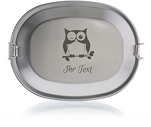 STEMPEL-FABRIK – personalisierbare Brotdose mit Namen aus Edelstahl – Eule – gravierte Brotbox für Kindergarten, Schule, Ausflüge & Co – spülmaschinenfeste Lunchbox mit Tiermotiv (15,5x11,5x4,5cm)