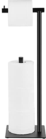CADUKE Schwarzer Toilettenpapierhalter Ständer, Badezimmer Toilettenpapierrollenaufbewahrung Freistehender Toilettenpapierhalter Industrieller Toilettenpapierspender für Bauernhauswaschraum
