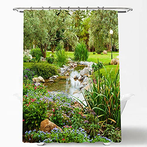 AONIYOU Green Leaf and Floral Shower Curtain Waterproof Polyester Material 3D Backdrop Garden Bathroom Accessories Flowers Tree Scenery Curtains Home Decoration with 12 Hooks(180X180 cm)