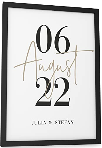 Papierschmiede® Paar Poster Personalisiert mit Namen und Datum, DIN A4 (21x30 cm) Bilderrahmen wählbar, Personalisiertes Poster, Bild zur Hochzeit Geschenk Jahrestag Liebe „Wedding Kalligrafie“