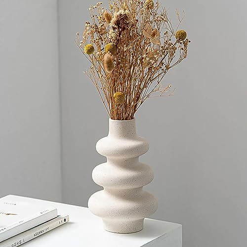 mengamu Spiral Vase für Pampasgras, Blumenvase modern, Boho deko Vase, Scandi deko, Moderne Heimdekoration, dekorative Keramikvase, Tischdeko, Badezimmer, Wohnzimmer deko modern Beige