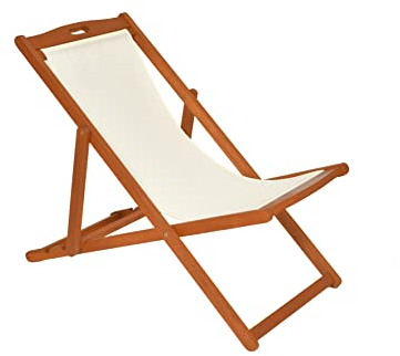 Rattanland | Liegestuhl Holz Premium “Viking” Strandliege, Gartenliege, Balkonliege aus Buchenholz in höchster Qualität (Weiß 109,5 x 54,6 x 64-84 cm)