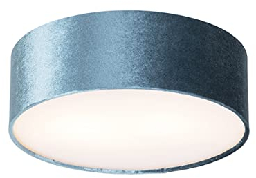 Qazqa - Modern Deckenleuchte I Deckenlampe I Lampe I Leuchte blau 30 cm mit Gold I Messingener Innenseite - Drum mit SchirmI 2-flammig I Wohnzimmer I Schlafzimmer - Textil Zylinder - LED geeignet E27