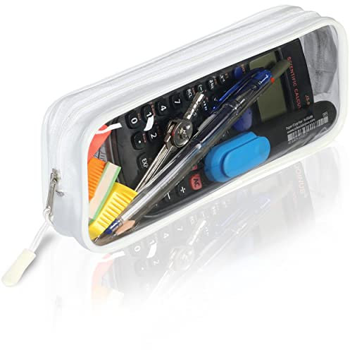 Zamasha Clear Pencil Case White with Strong Zipper | 22x4x9 cm Stylish, Practical and Transparent Pencil Case | Versatile Storage for Stationery, Toiletries, Makeup, Travel & Office Supplies